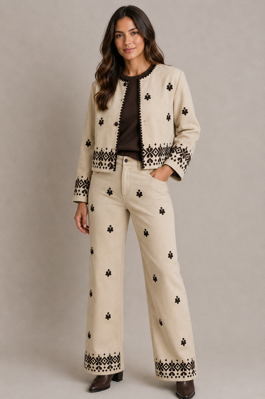 Chaqueta bordada beige