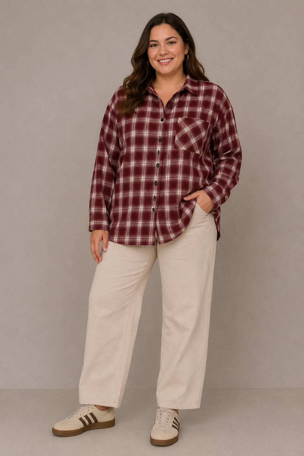 Camisa curvy cuadros granate