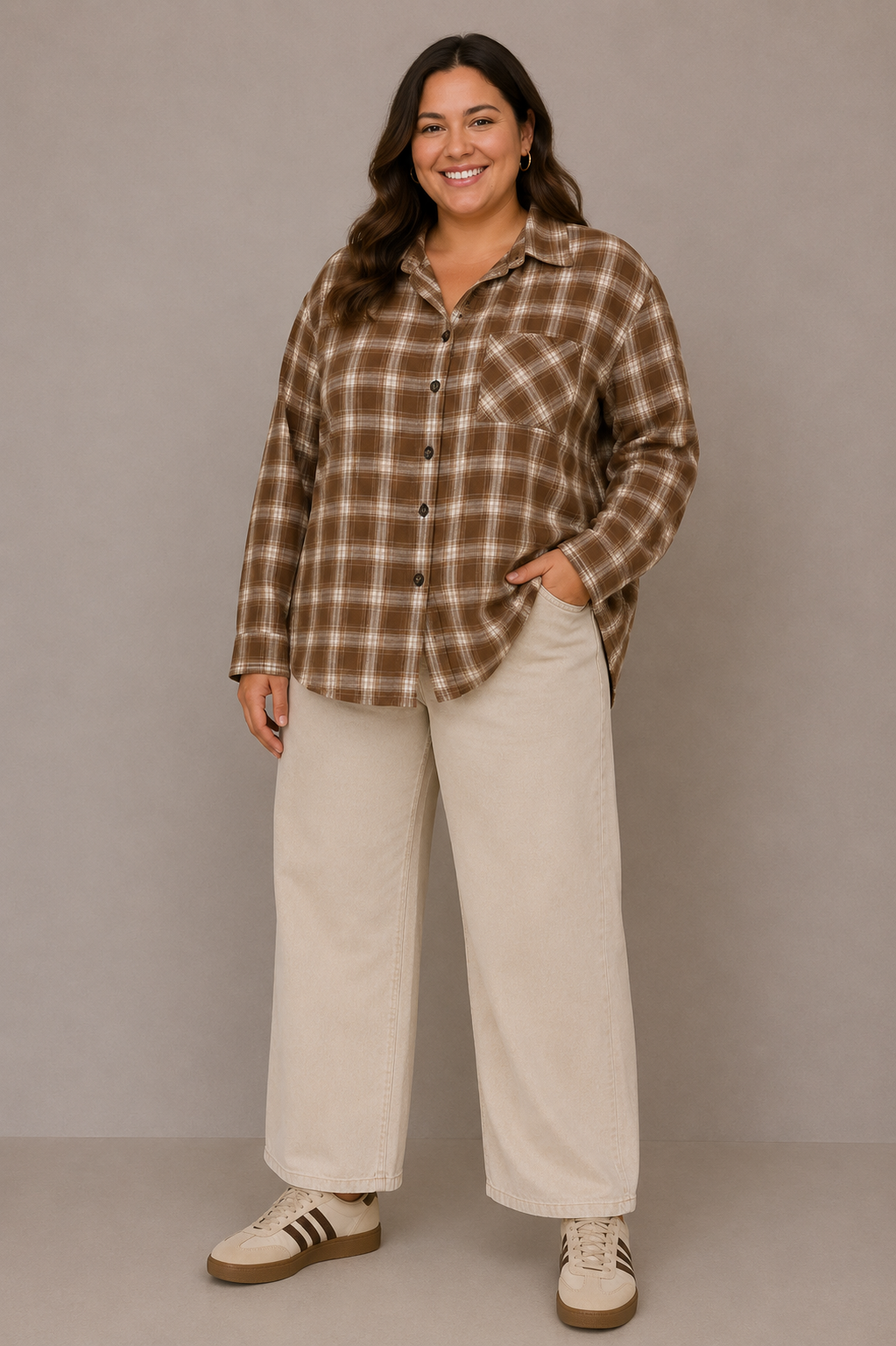 Camisa curvy cuadros marrón