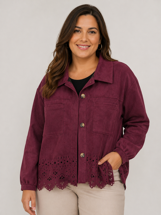 Chaqueta calada antelina curvy granate