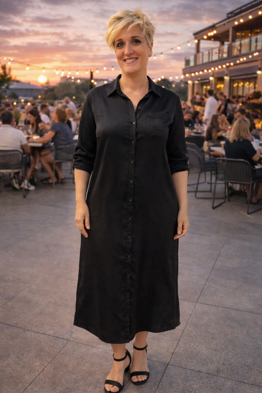 Vestido camisero satén
