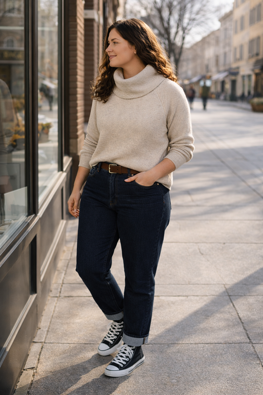 Jersey curvy Tor cuello vuelto amplio