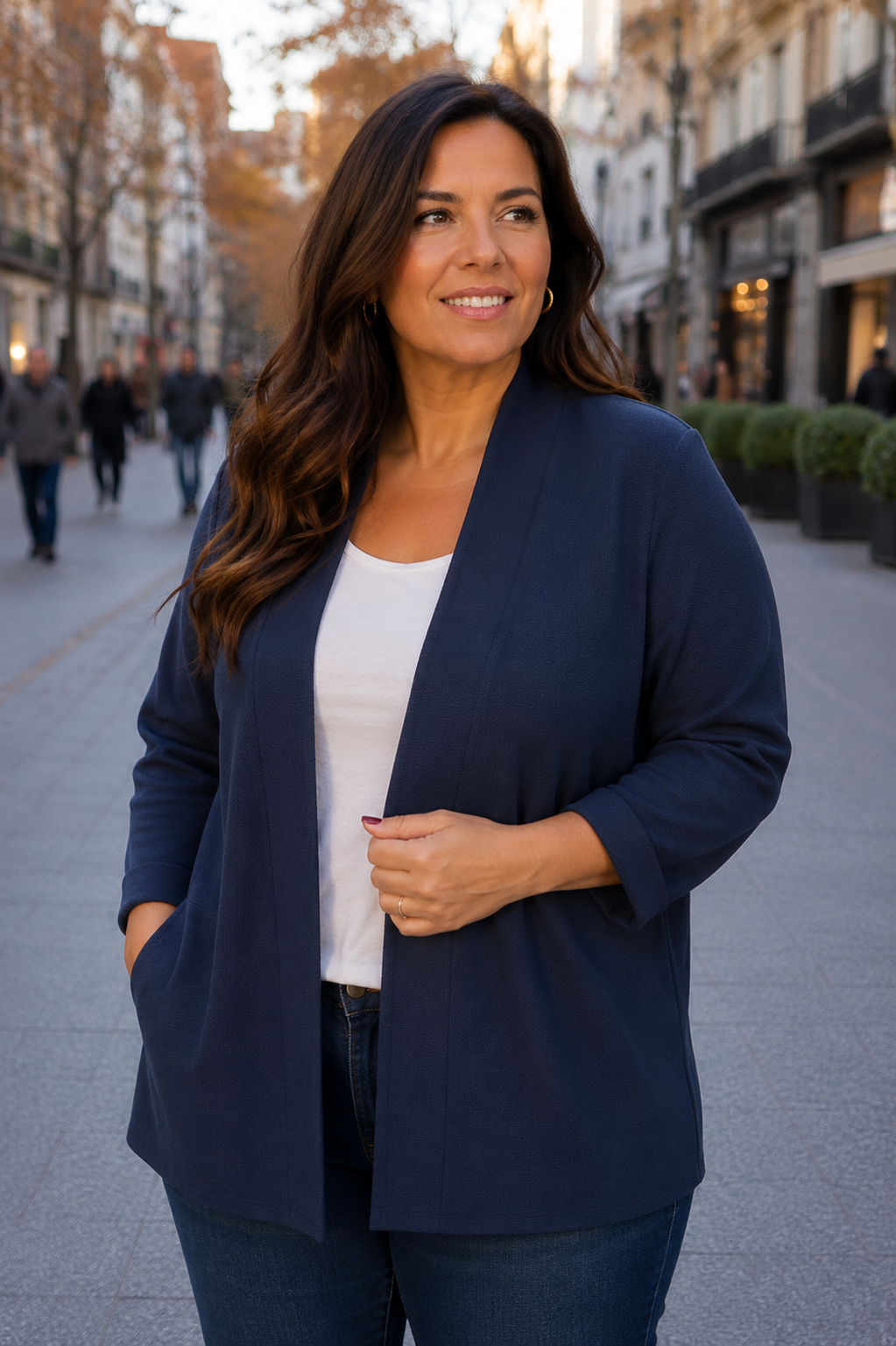 Blazer curvy Piqué -azul marino