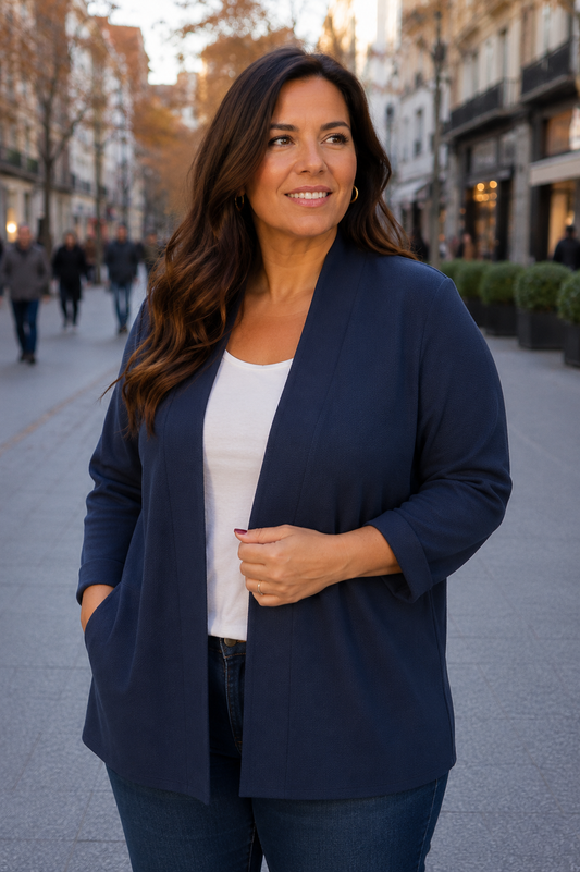 Blazer curvy Piqué -azul marino