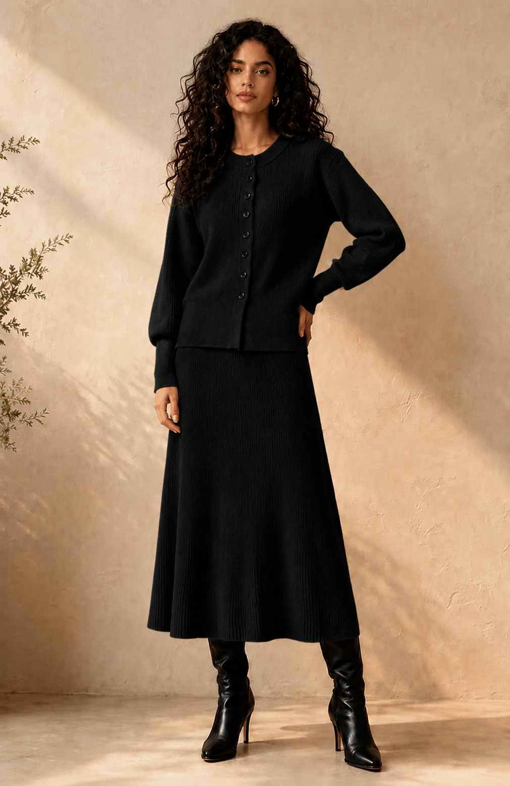 Falda midi canalé - negro
