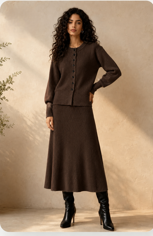 Falda midi canalé - marrón oscuro