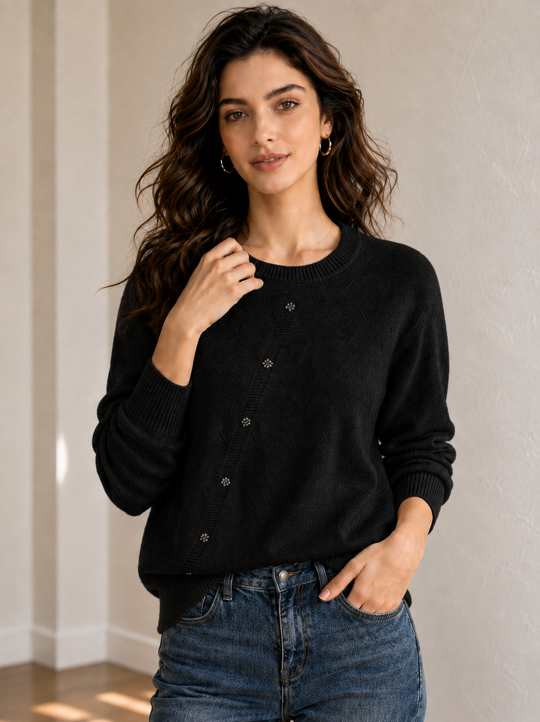 Jersey de punto con botones diagonales - negro