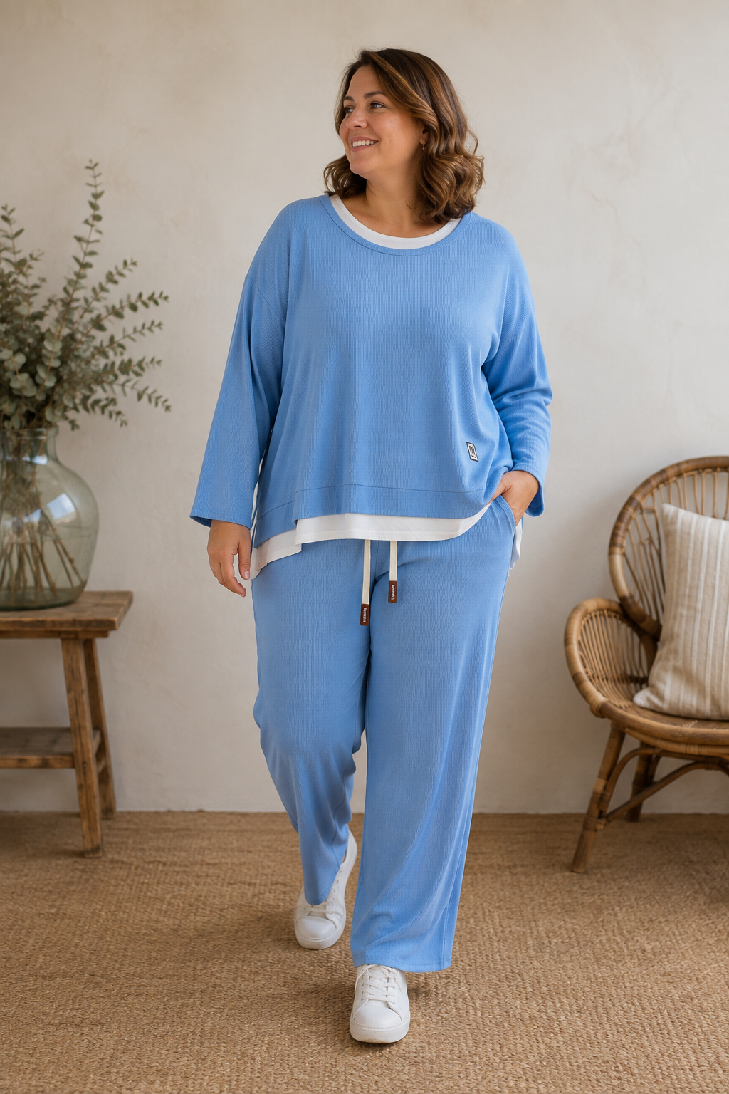 Sudadera efecto doble curvy - azul