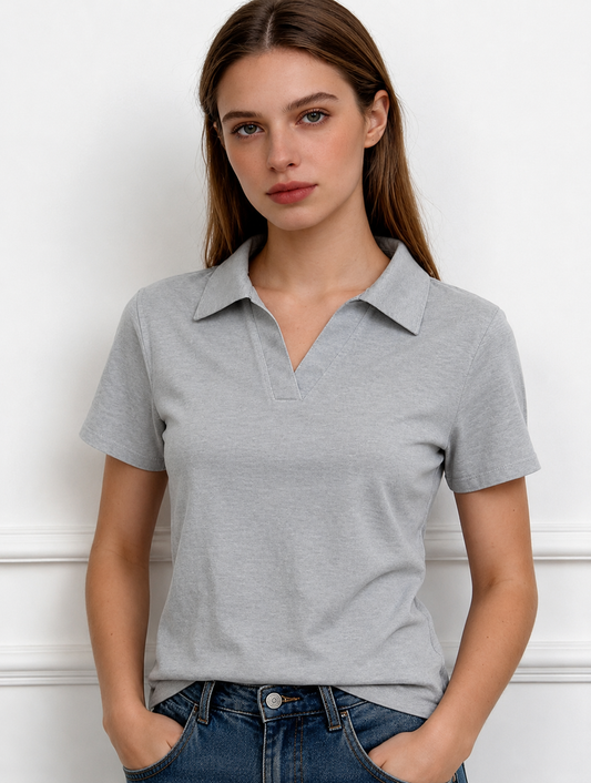 Camiseta lisa cuello polo - gris