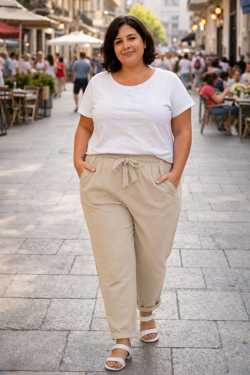 Pantalón curvy lazada - beige