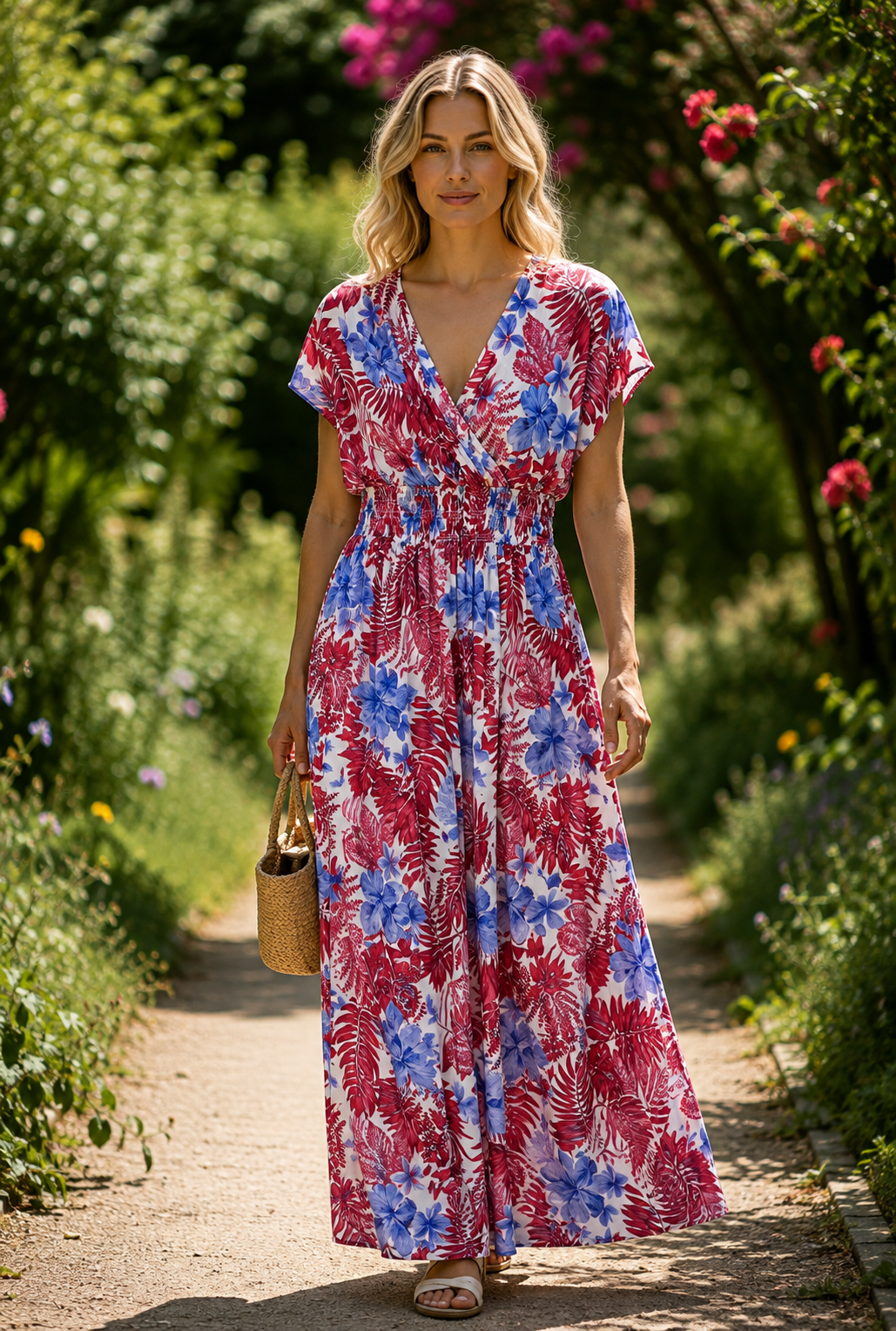 Vestido largo Floresta - fucsia