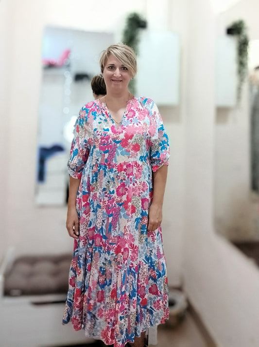 Vestido floral - fucsia