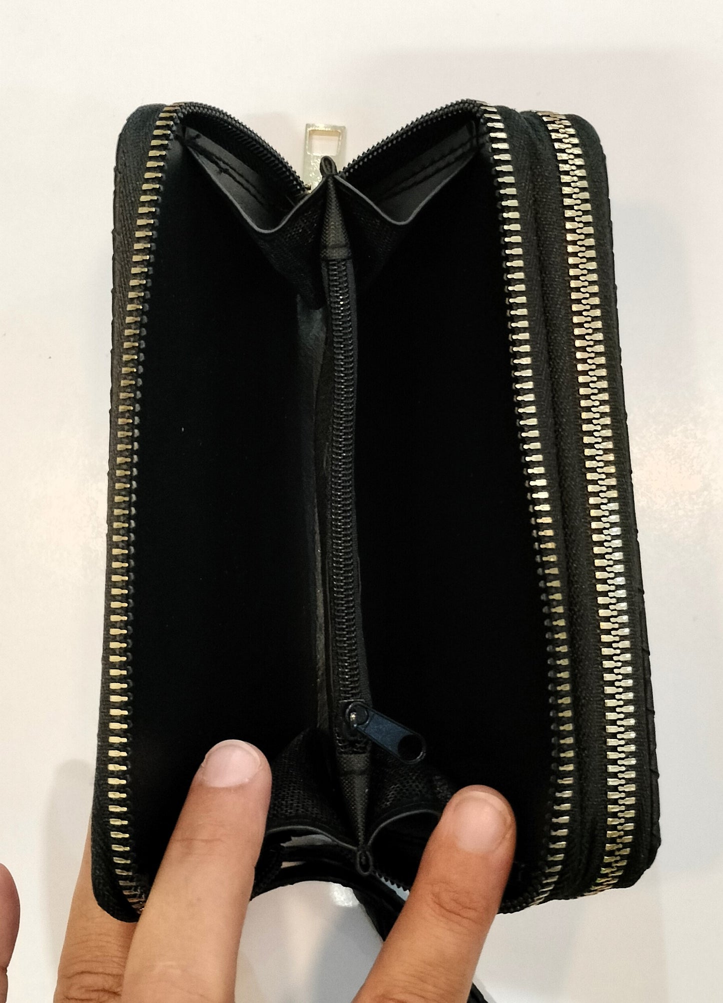 Monedero doble cremallera trenzado - negro