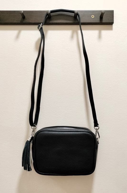 Bolso piel flecos - negro