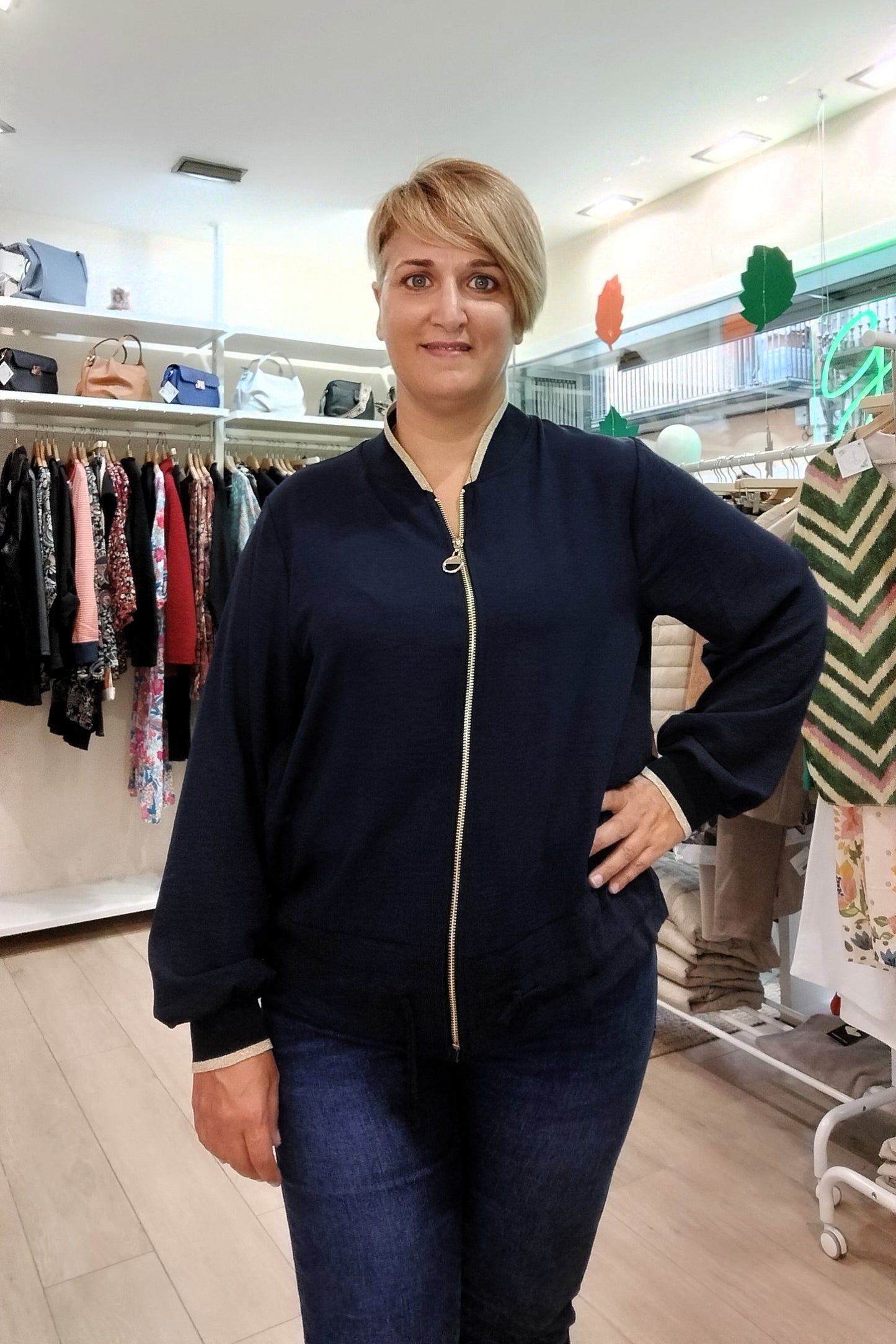 Chaqueta bomber lisa - azul marino