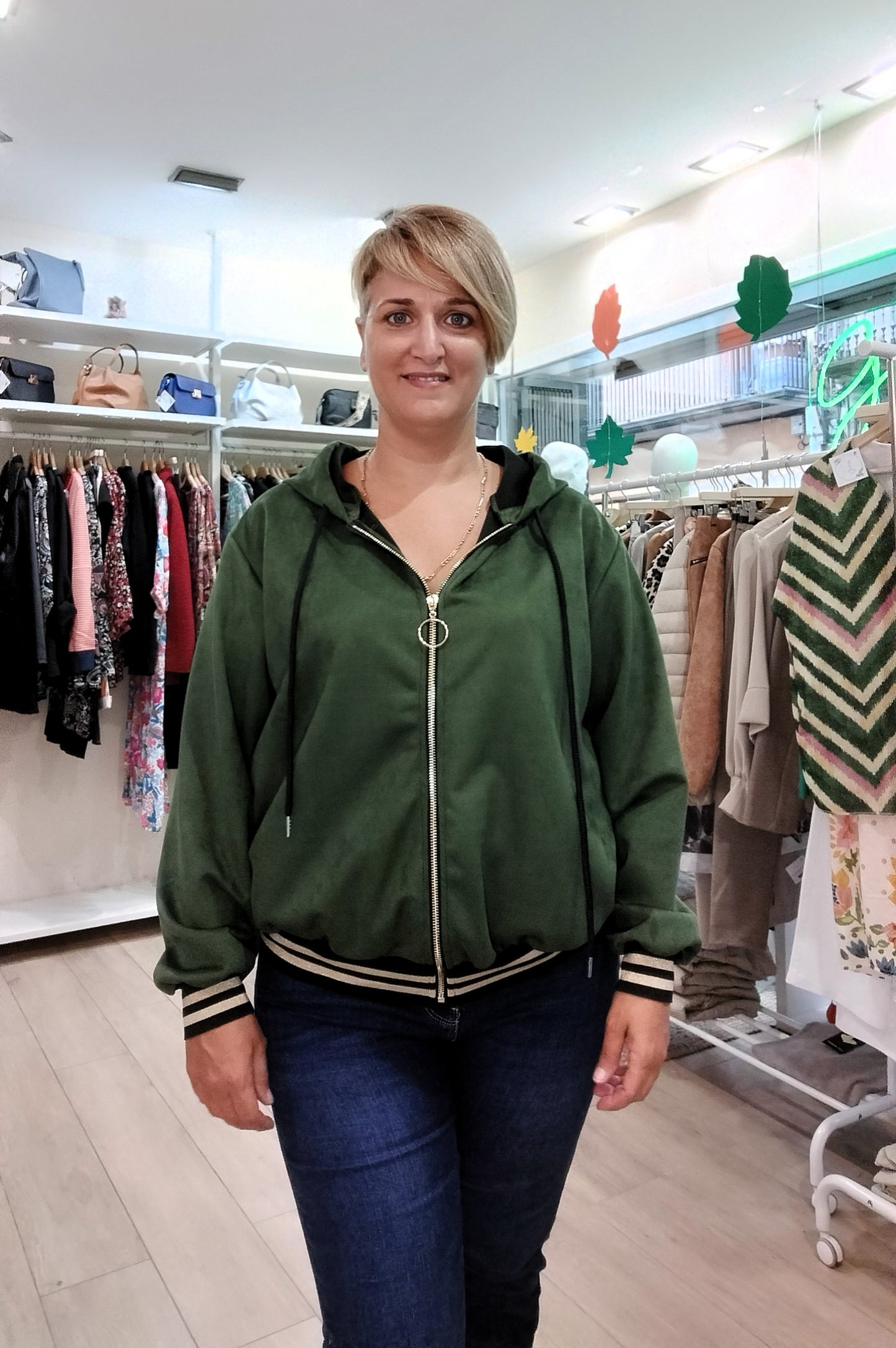 Chaqueta bomber lisa aterciopelada - verde