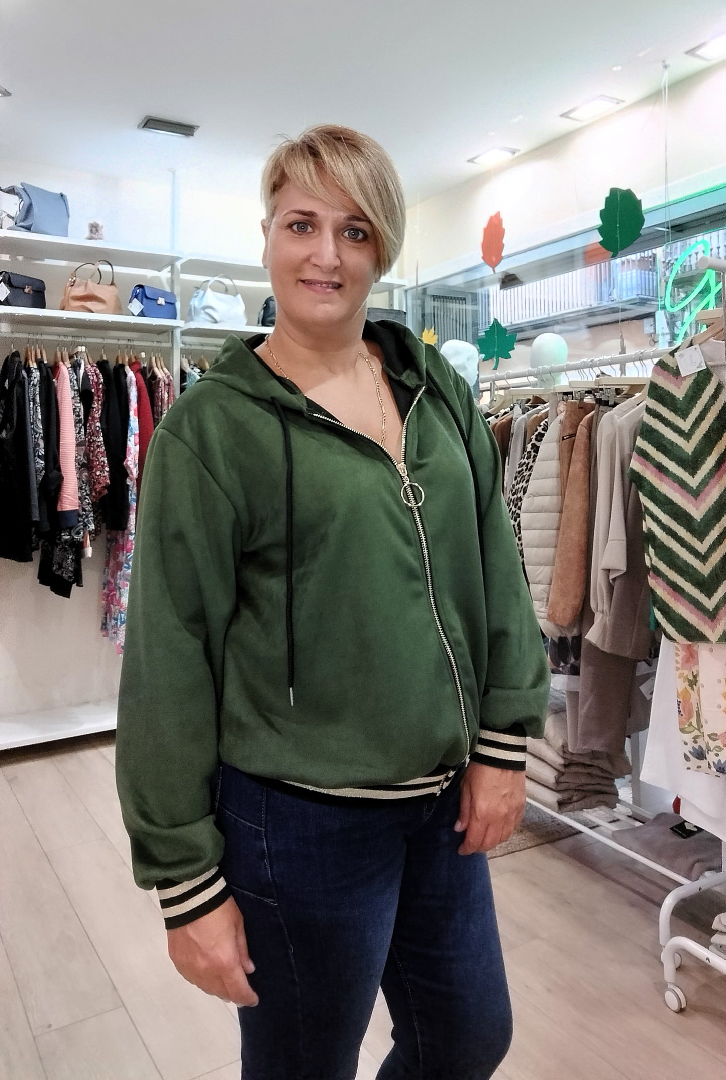 Chaqueta bomber lisa aterciopelada - verde