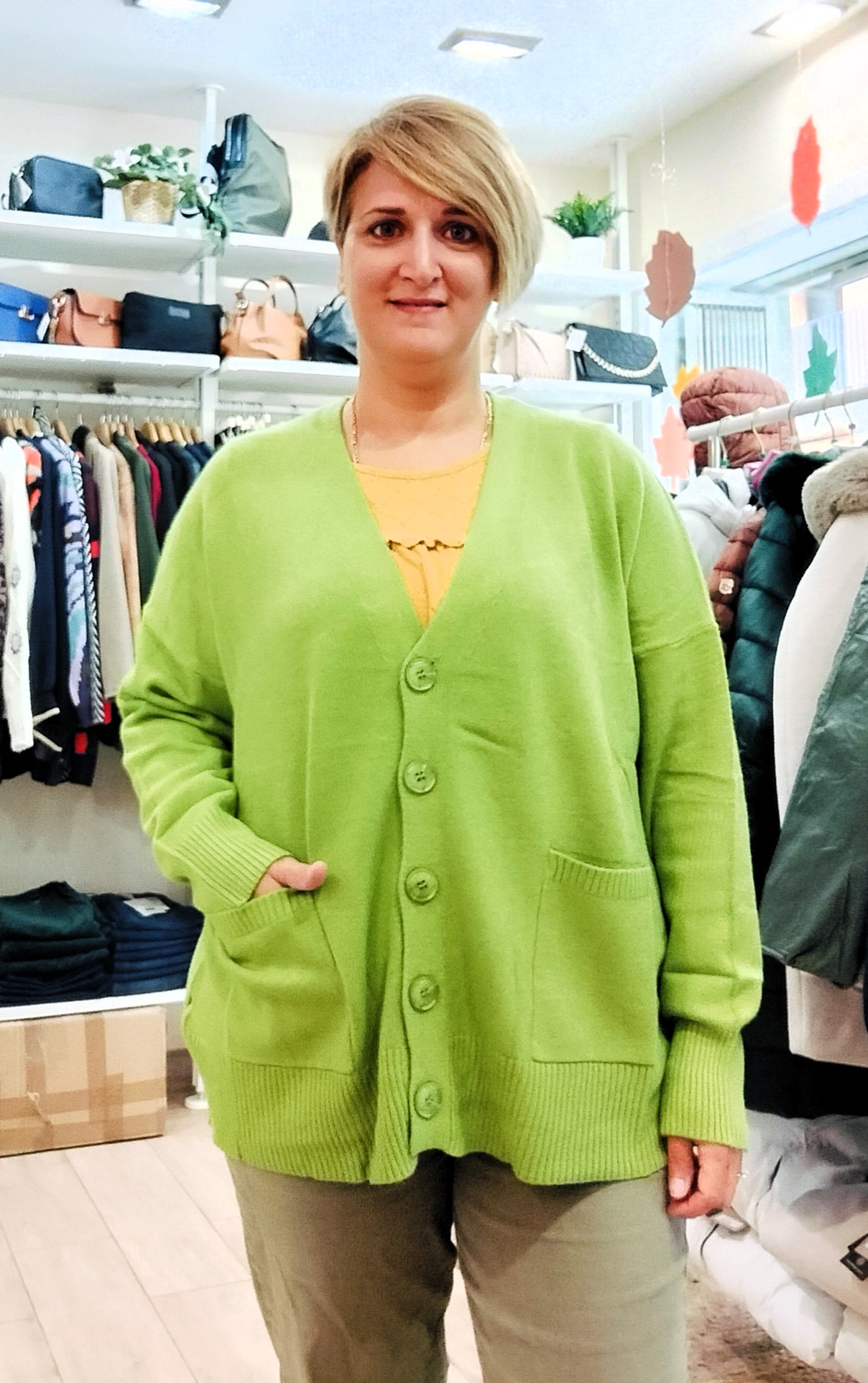 Cardigan liso botones - verde