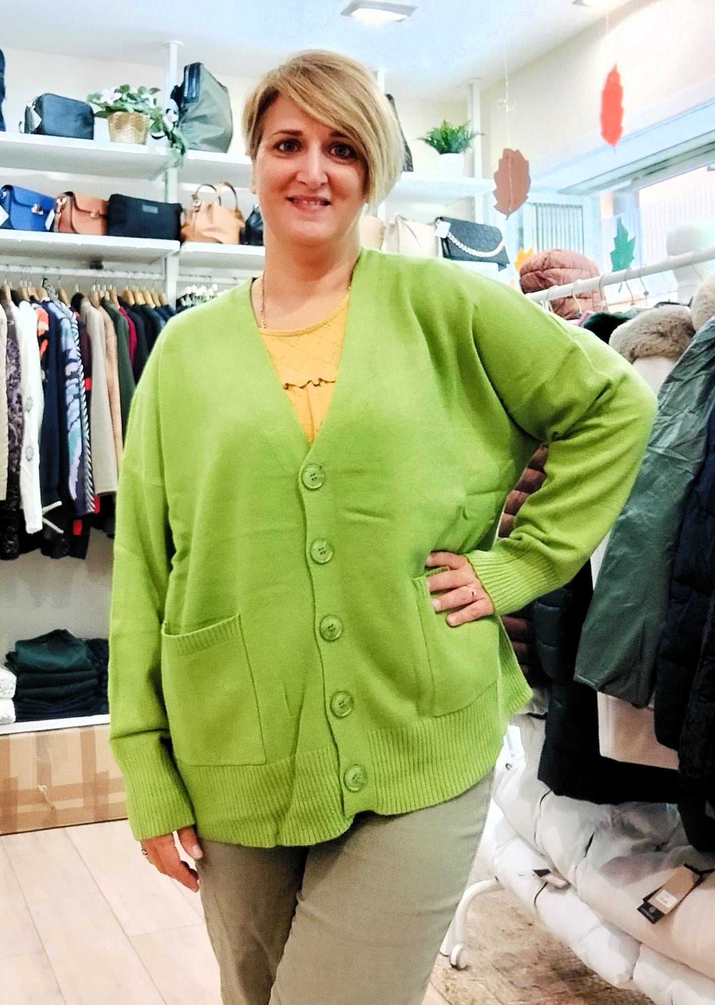 Cardigan liso botones - verde