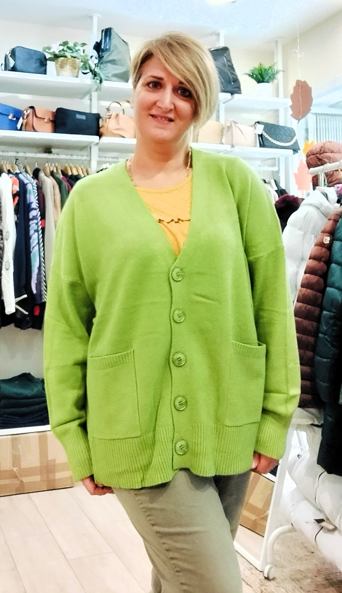 Cardigan liso botones - verde