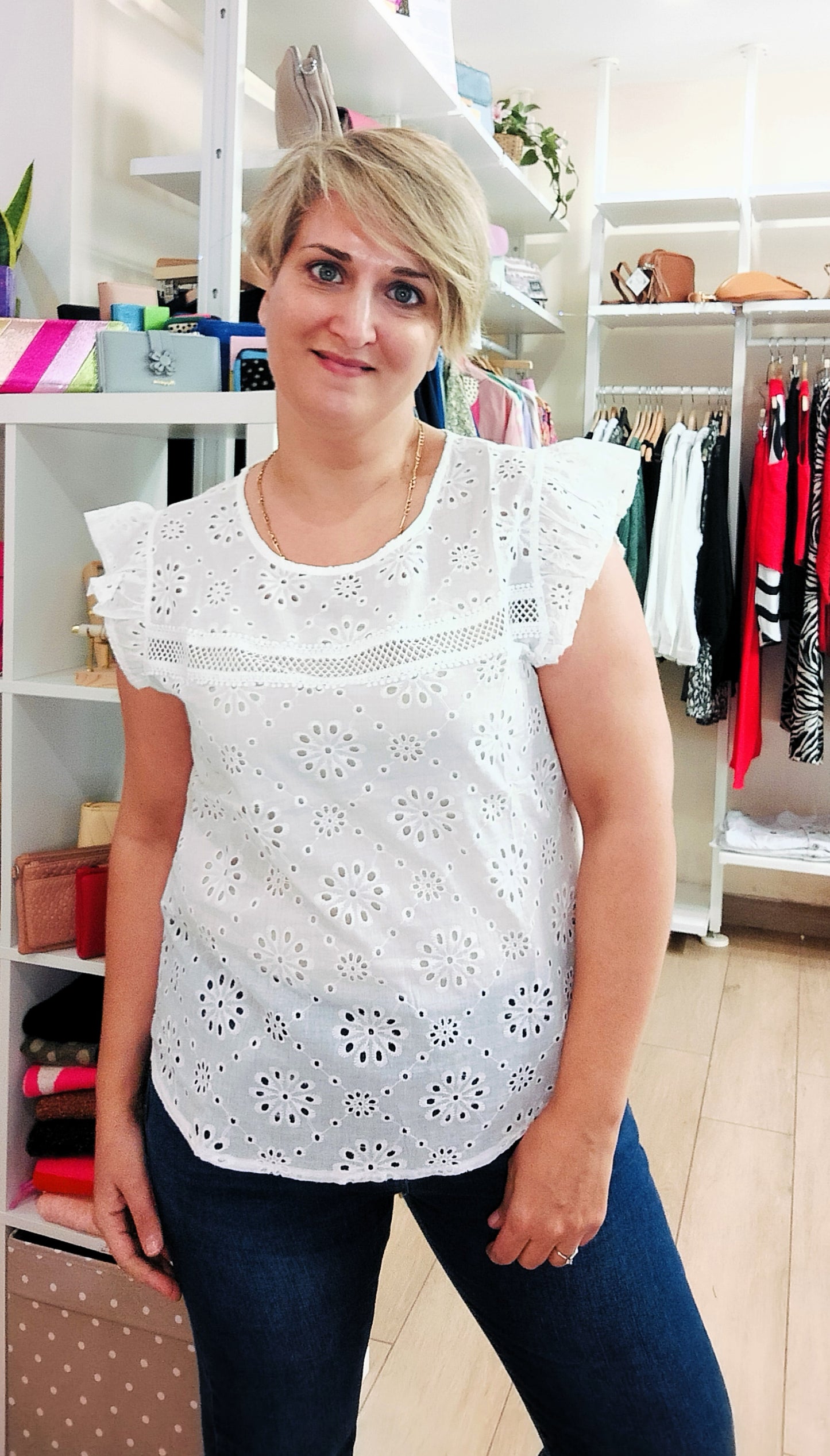 Blusa calada manga volantes - blanco