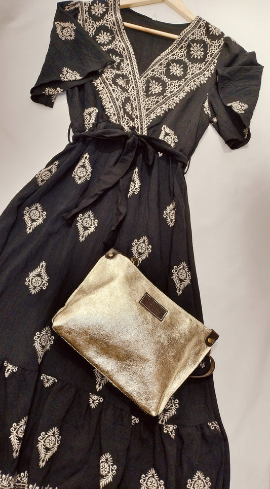 Conjunto vestido largo bordado - negro