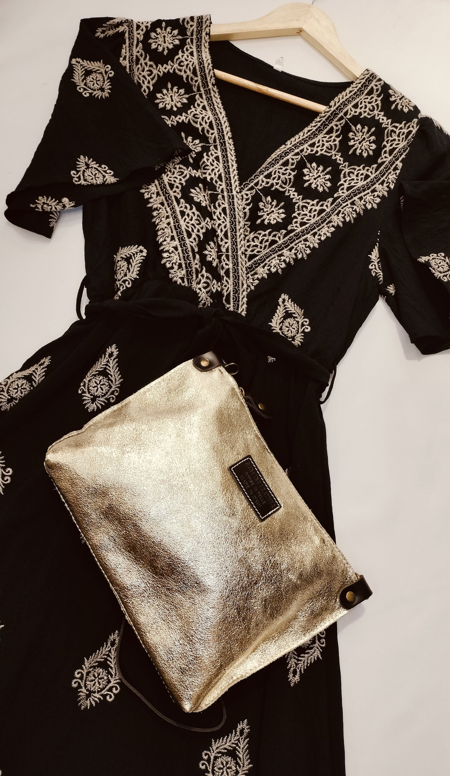 Conjunto vestido largo bordado - negro