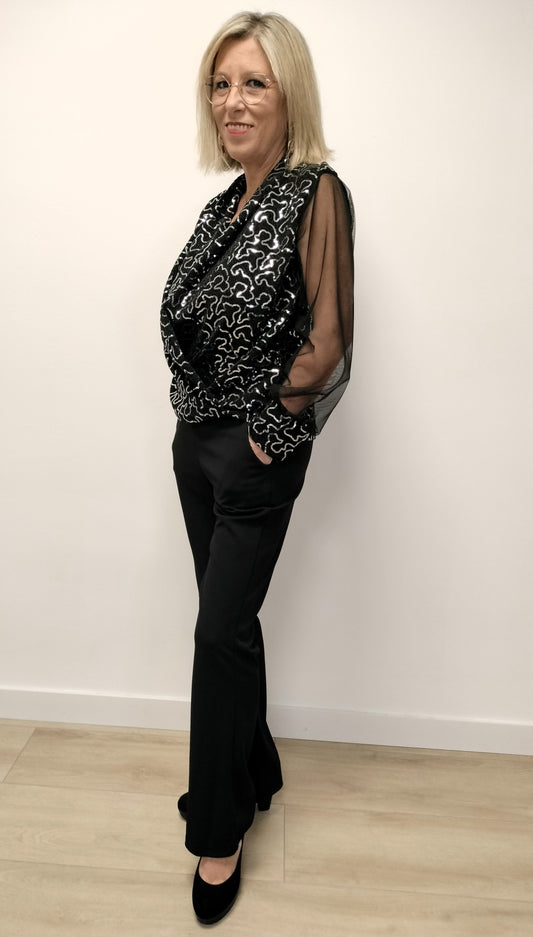 Blusa fiesta cruzada lentejuelas