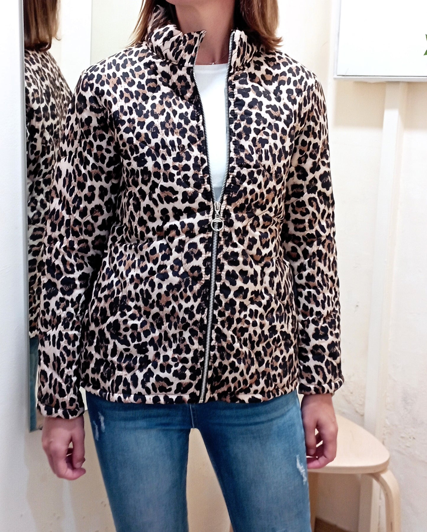 Chaqueta acolchada leopardo - marrón