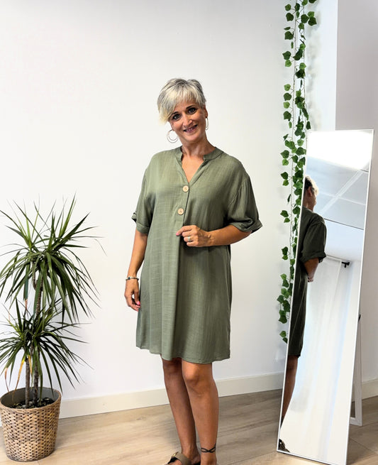Vestido amplio de lino - kaki