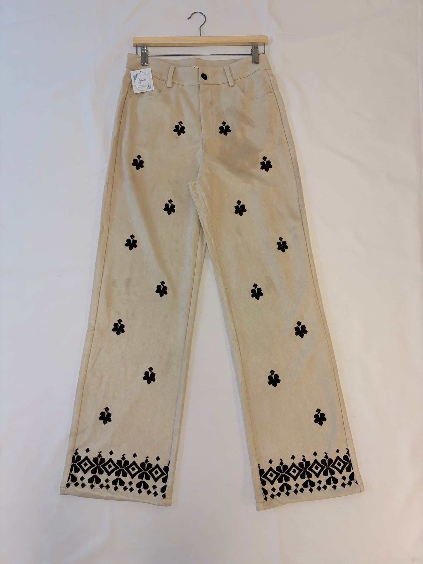 Pantalón bordado beige