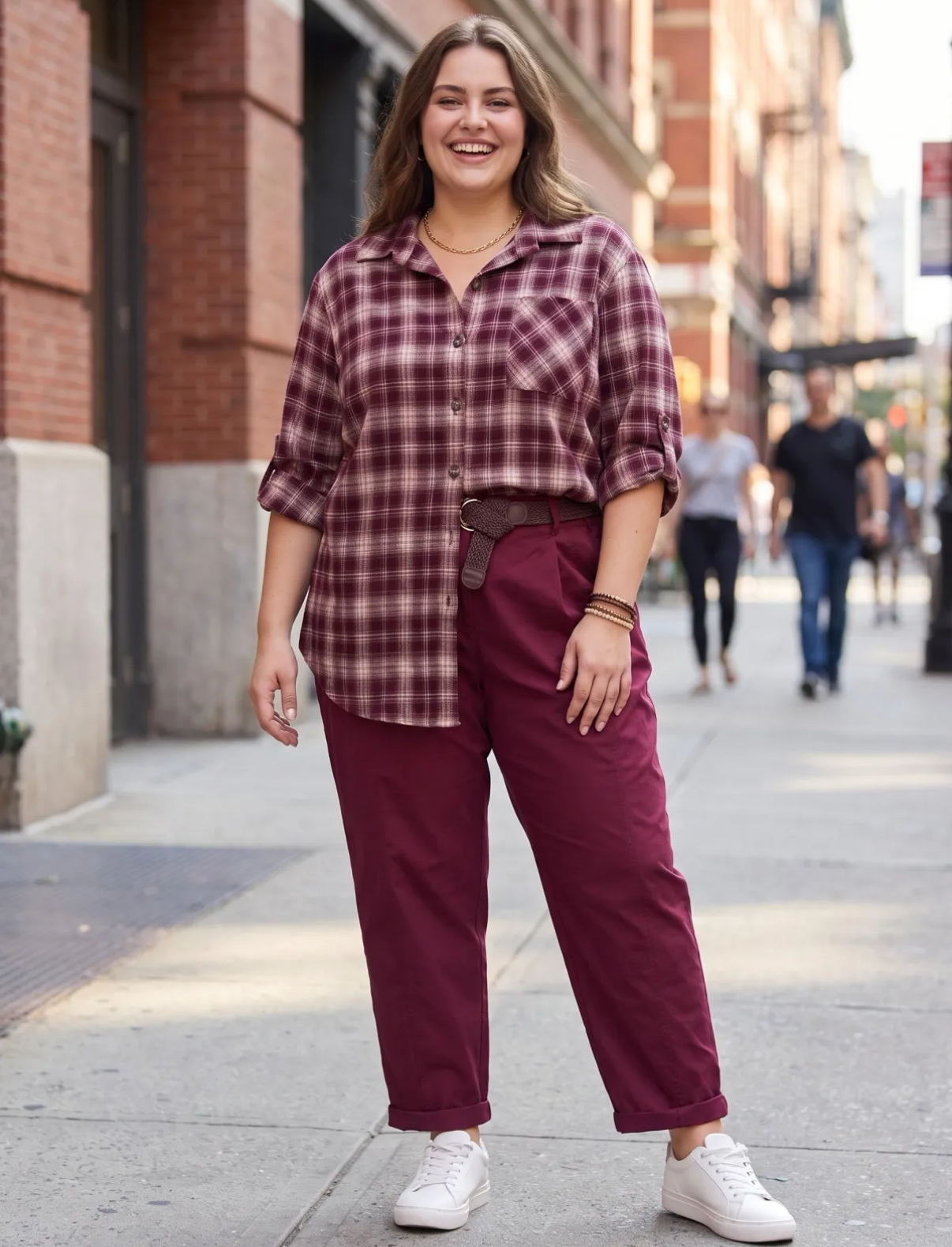 Camisa curvy cuadros granate
