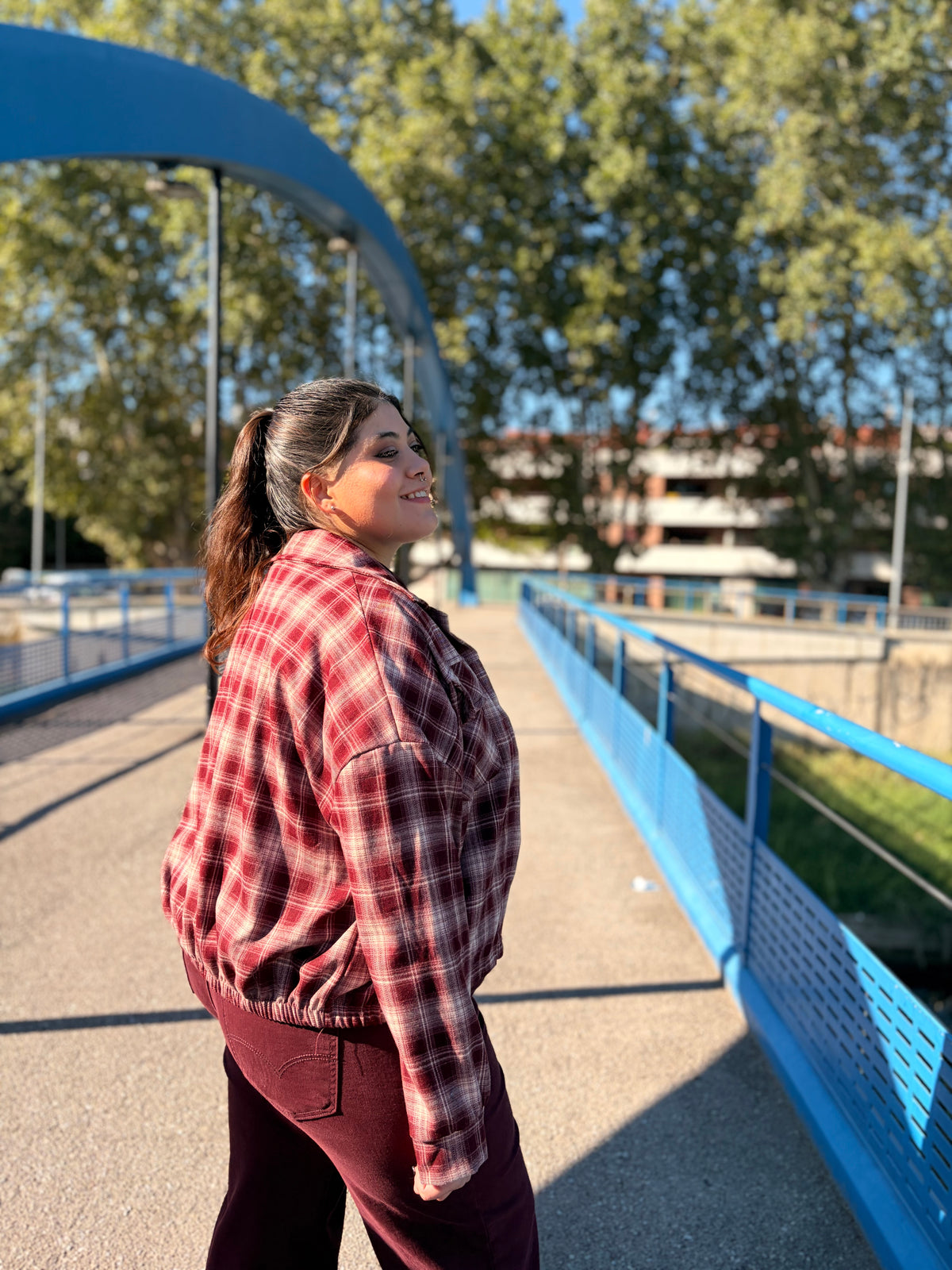 Chaqueta cuadros granate