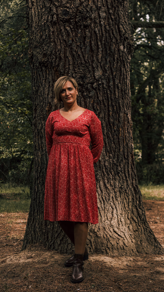 Vestido midi entallado flores - rojo