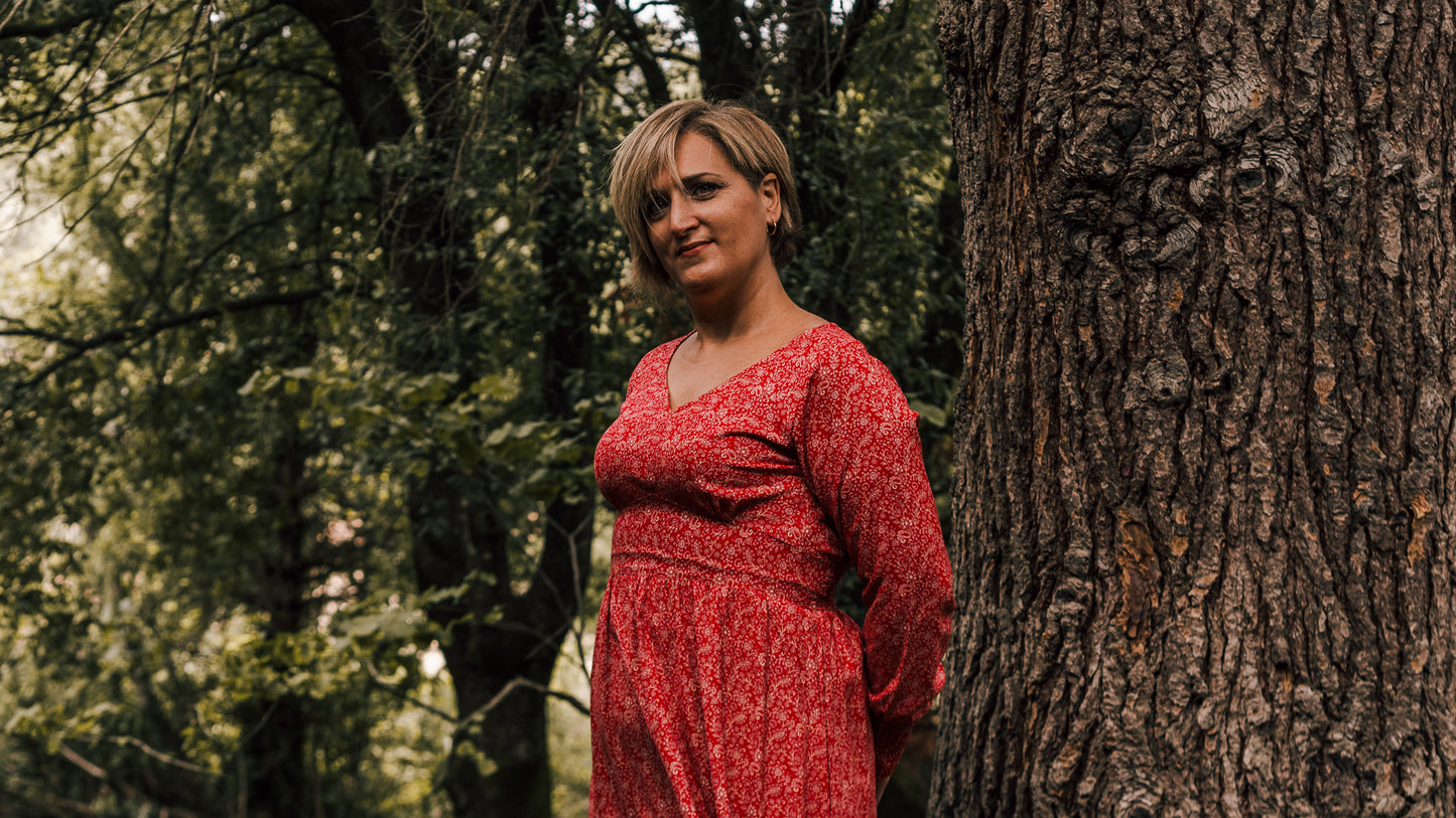 Vestido midi entallado flores - rojo