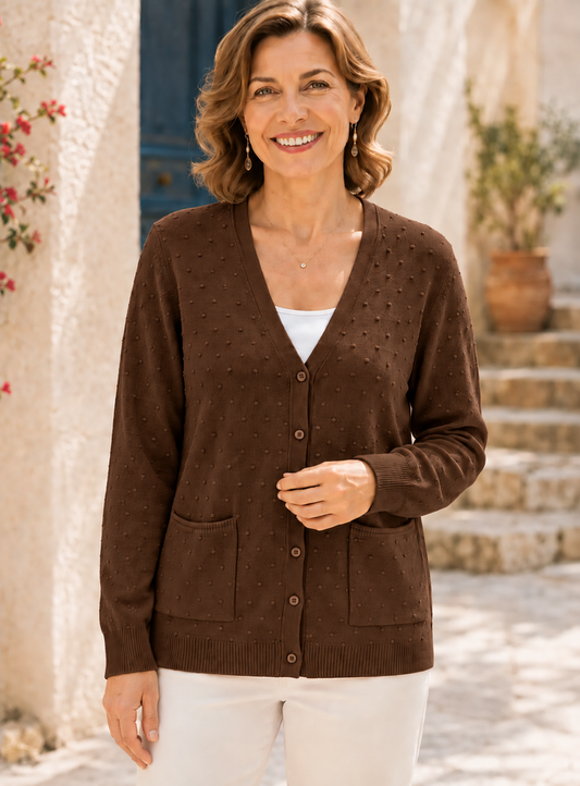 Chaqueta de punto relieve con bolsillo curvy marrón