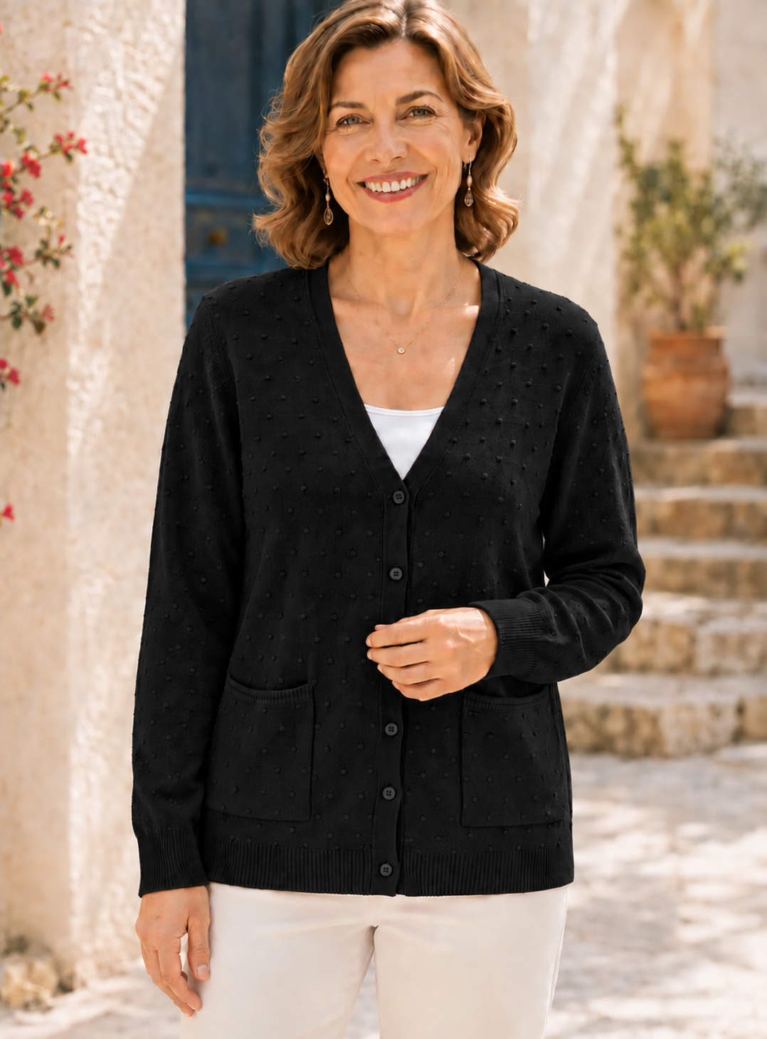 Chaqueta de punto relieve con bolsillo curvy negro