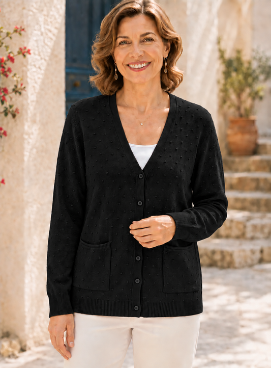 Chaqueta de punto relieve con bolsillo curvy negro