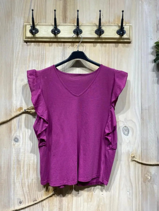 Camiseta lisa volantes Roques Planes - fucsia