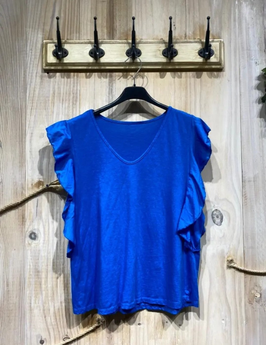 Camiseta lisa volantes Roques Planes - azul