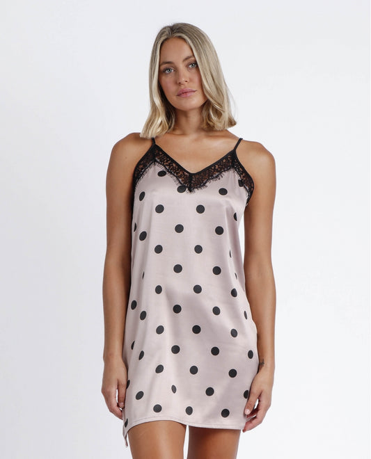 Camisón satén elegant dots - negro