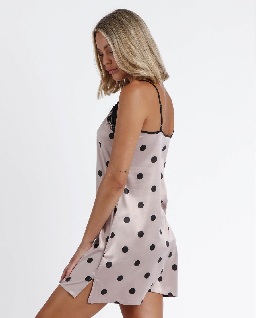 Camisón satén elegant dots - negro