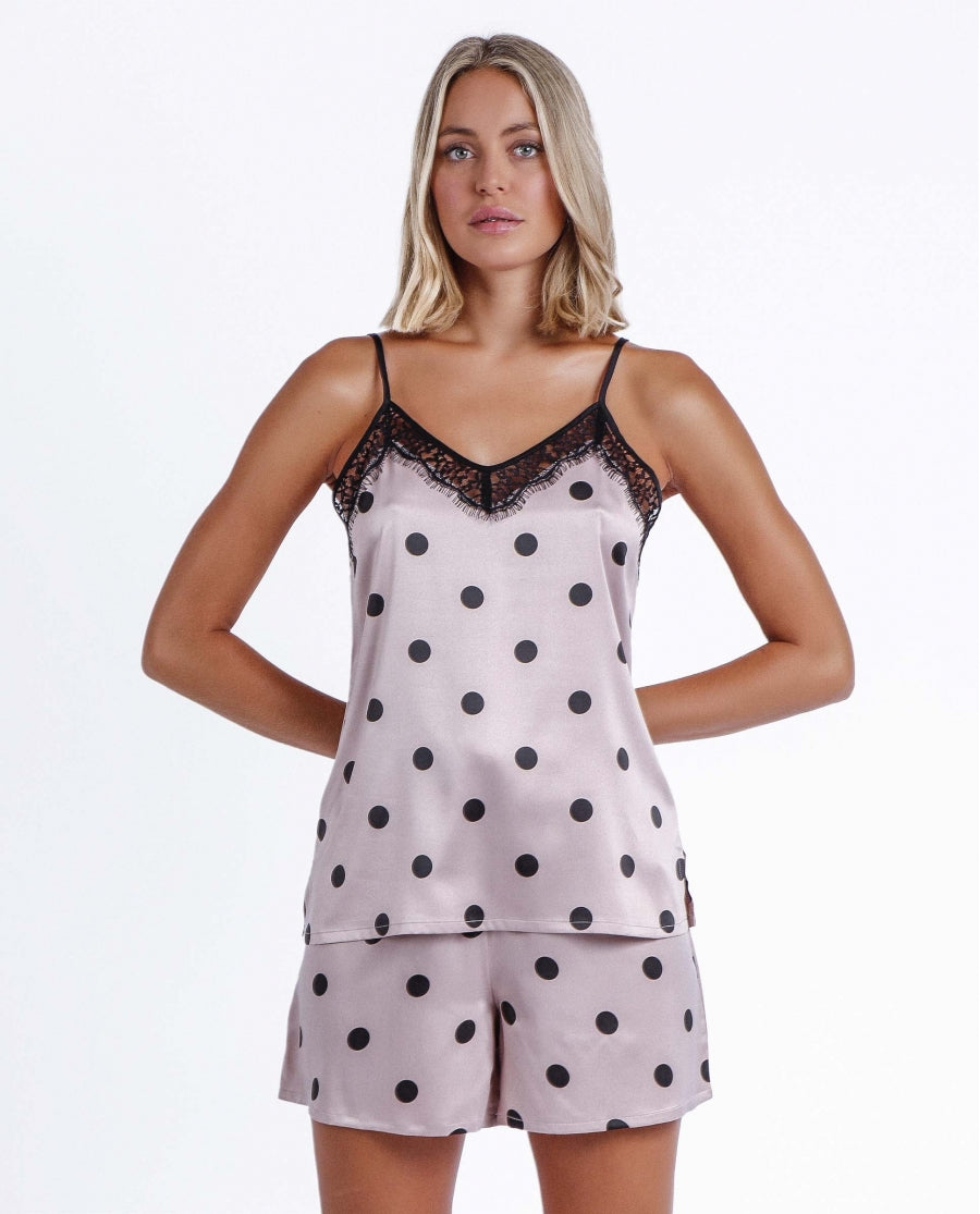 Pijama satén tirantes elegant dots - negro