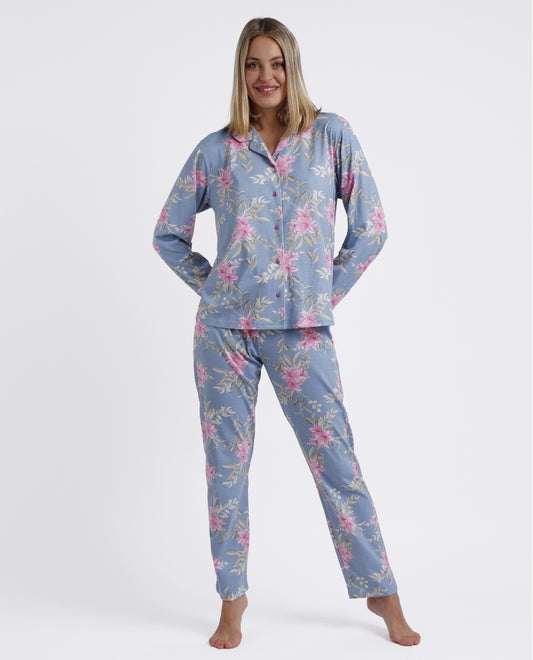 Pijama abierto pink & blue flowers - azul