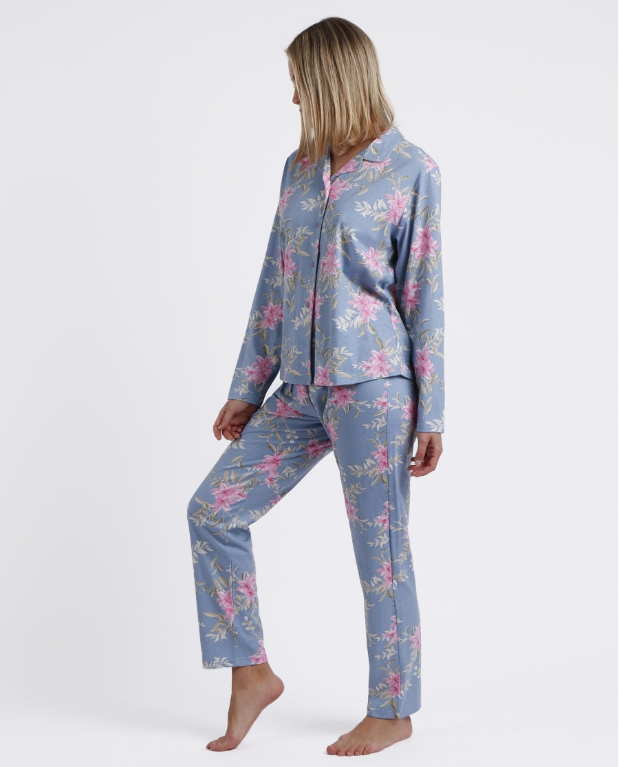 Pijama abierto pink & blue flowers - azul