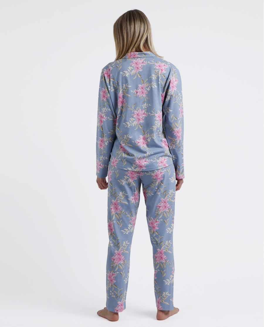 Pijama abierto pink & blue flowers - azul