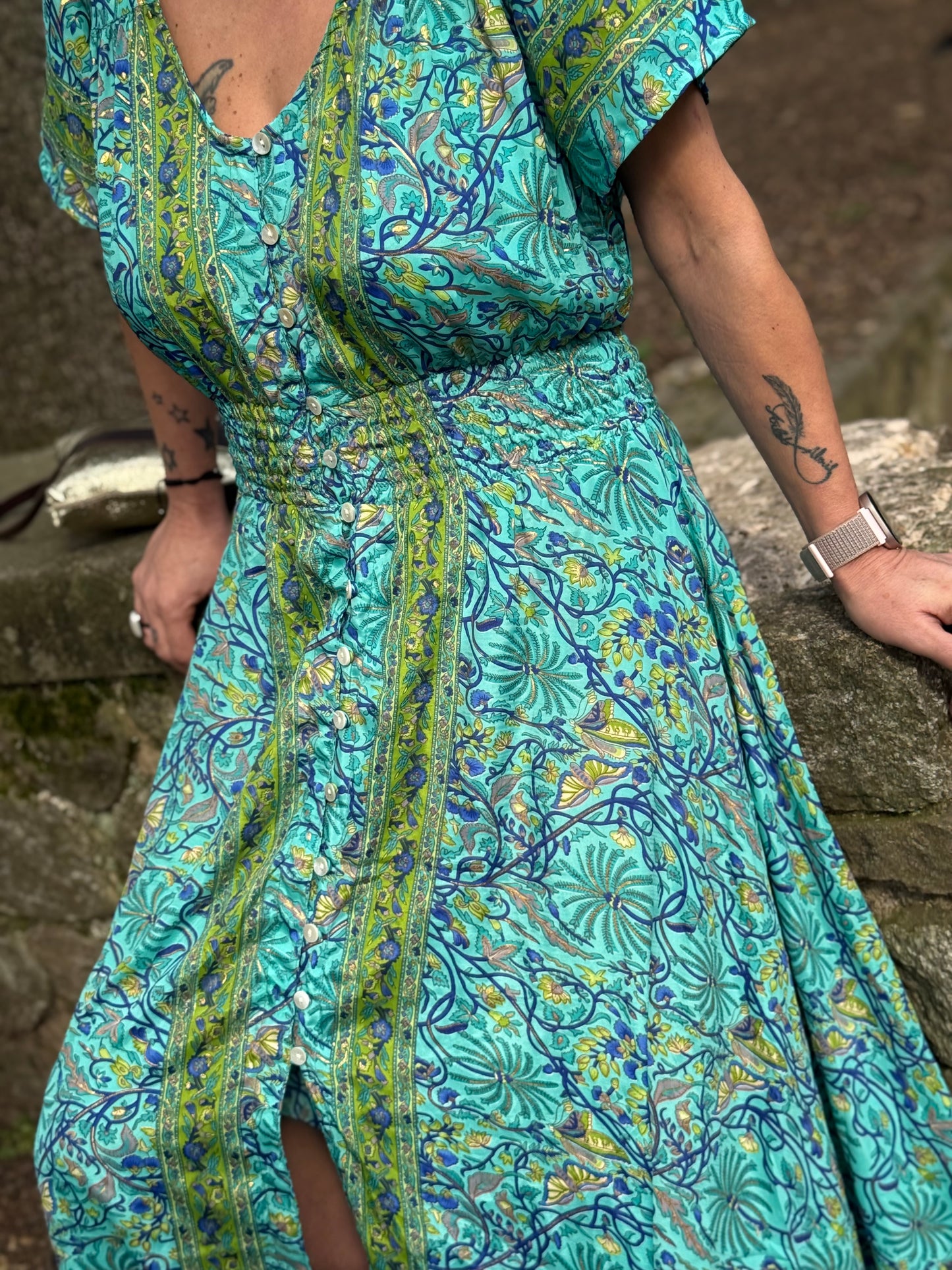 Vestido largo manga corta Sapeira