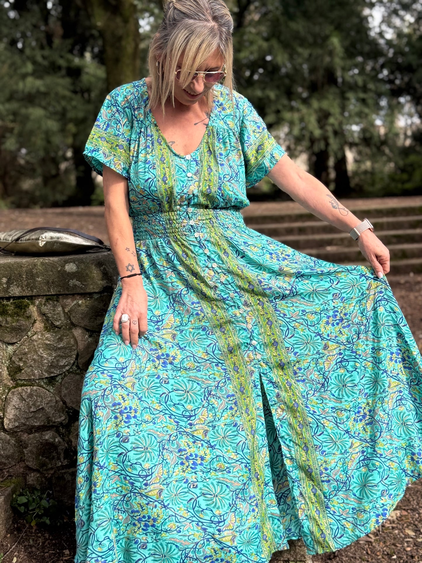 Vestido largo manga corta Sapeira