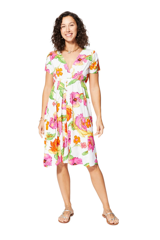 Vestido corto mangas Flowers