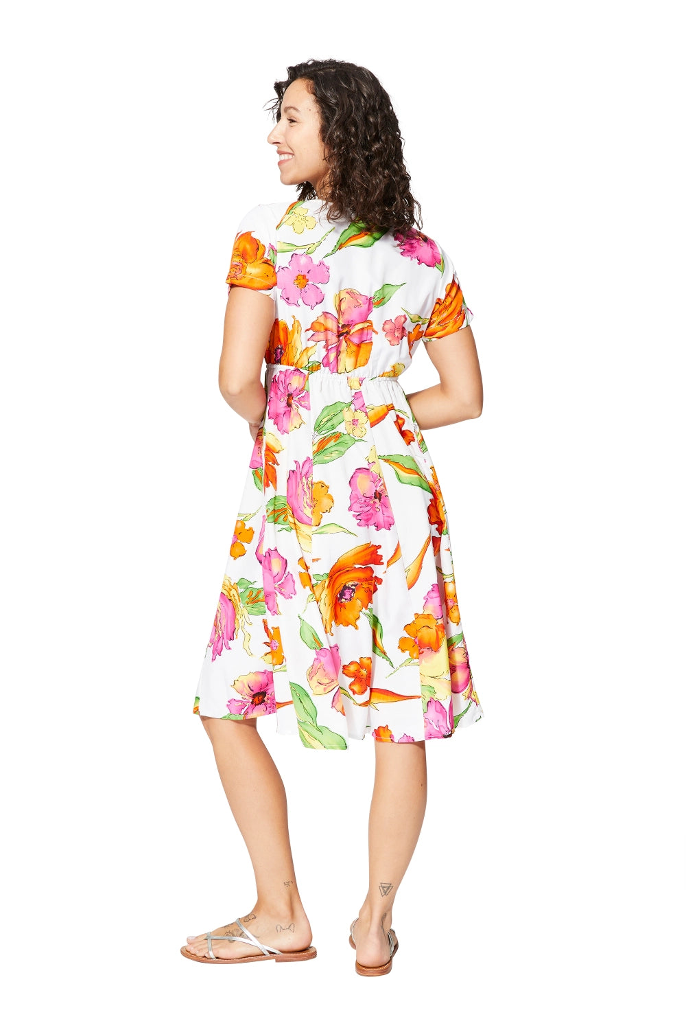 Vestido corto mangas Flowers